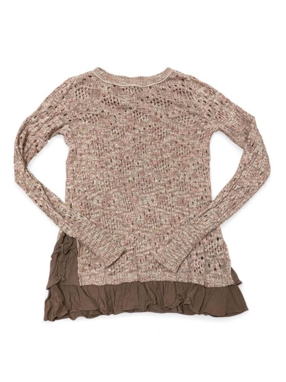 3/$20 Knox Rose Pink Boho Loose Knit Sweater Ruffle Fall Layered Cozy Women’s XS